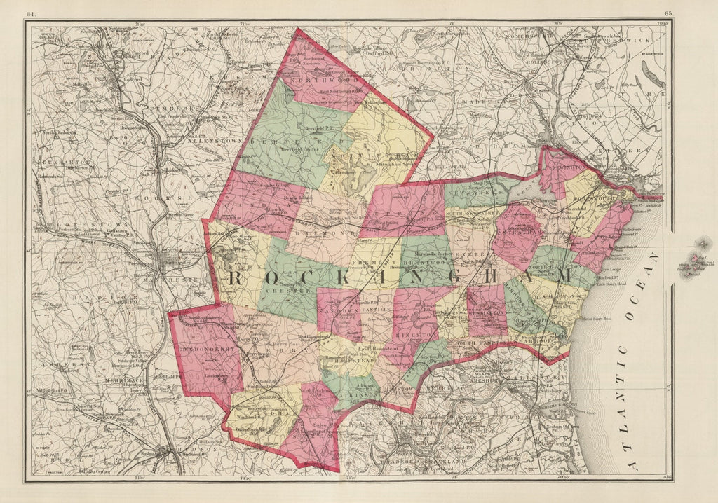 Vintage Map of Rockingham County, New Hampshire 1877