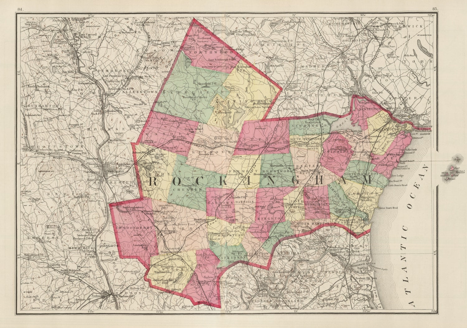 Vintage Map of Rockingham County, New Hampshire 1877