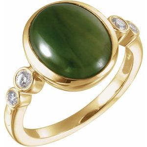 14K Yellow Gold Natural Nephrite Jade & 1/6 CTW Natural Diamond Ring