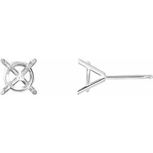 18K White Gold 3 mm Round 4-Prong Cocktail-Style Earring Mounting