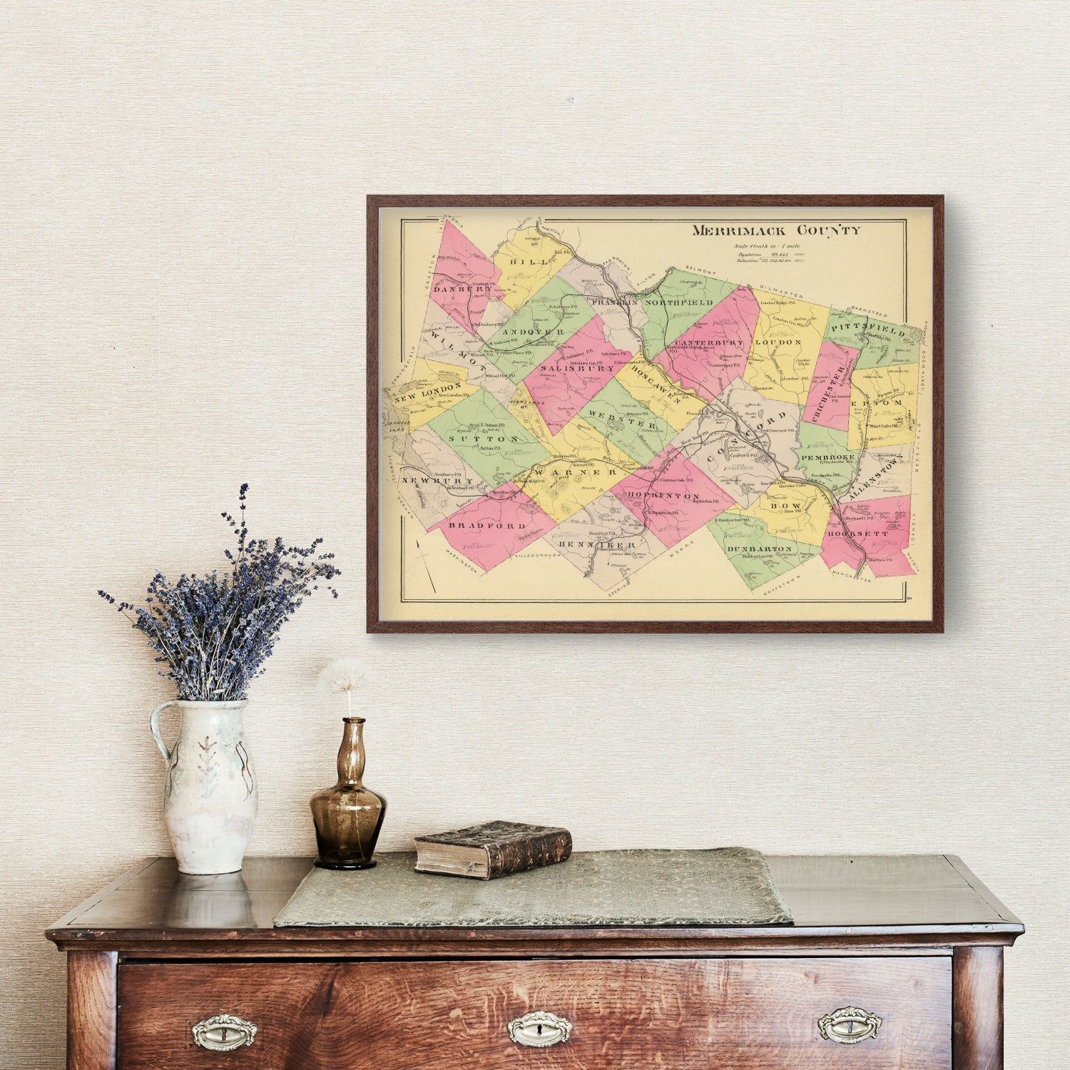 Vintage Map of Merrimack County, New Hampshire 1892