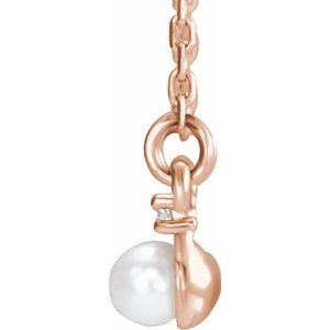 14K Rose Gold Cultured White Freshwater Pearl & 1/8 CTW Natural Diamond Bar 16-18" Necklace