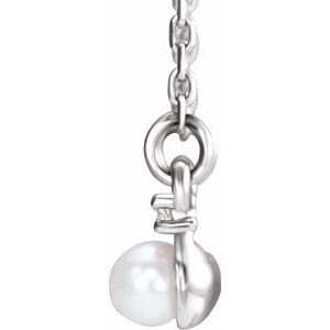 14K White Gold Cultured White Freshwater Pearl & 1/8 CTW Natural Diamond Bar 16-18" Necklace