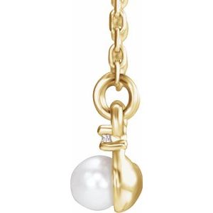 14K Yellow Gold Cultured White Freshwater Pearl & 1/8 CTW Natural Diamond Bar 16-18" Necklace