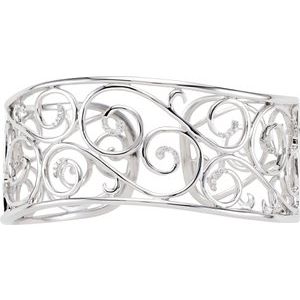 Sterling Silver 1/4 CTW Natural Diamond Cuff 7" Bracelet – image 2