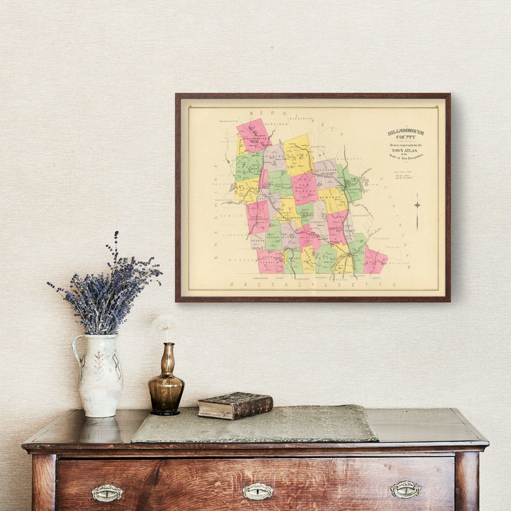 Vintage Map of Hillsborough County, New Hampshire 1892