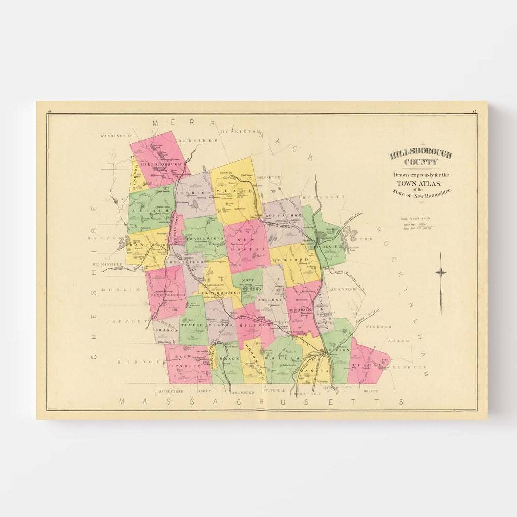 Vintage Map of Hillsborough County, New Hampshire 1892
