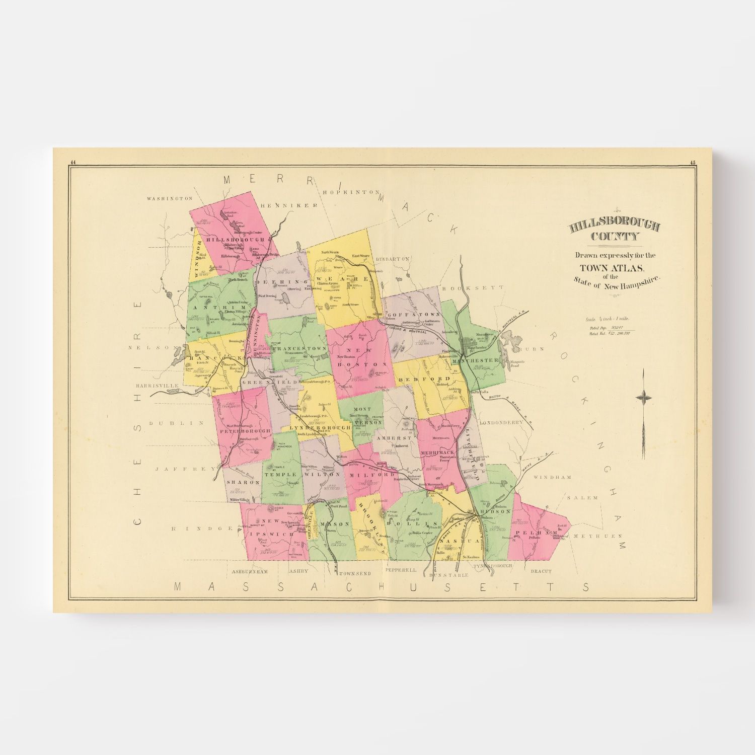 Vintage Map of Hillsborough County, New Hampshire 1892