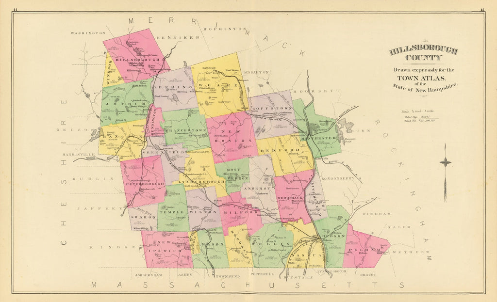 Vintage Map of Hillsborough County, New Hampshire 1892