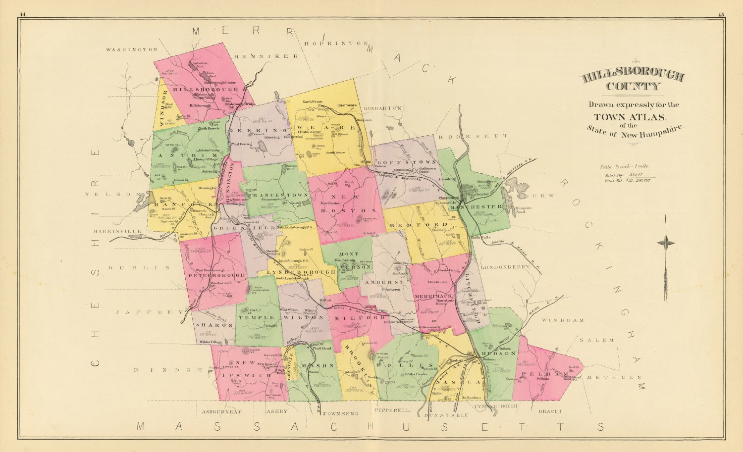 Vintage Map of Hillsborough County, New Hampshire 1892