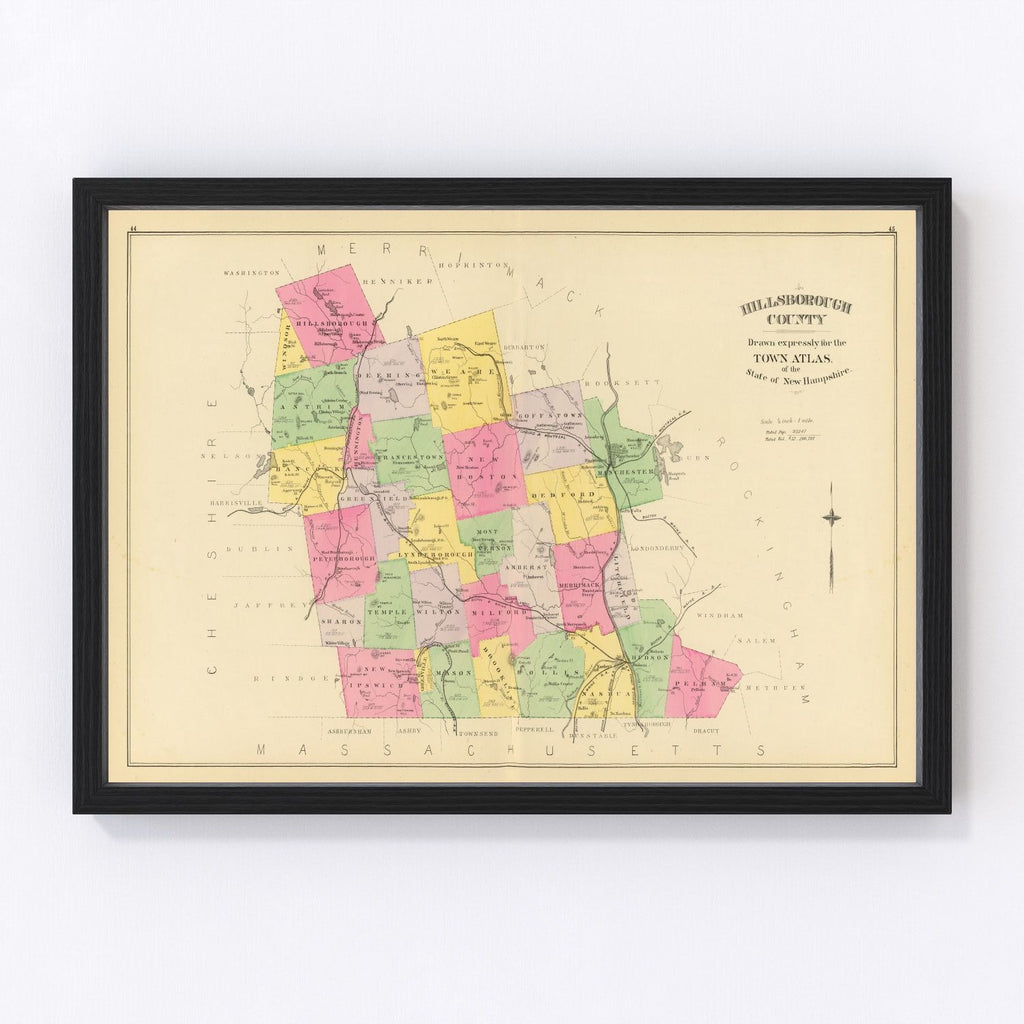 Vintage Map of Hillsborough County, New Hampshire 1892