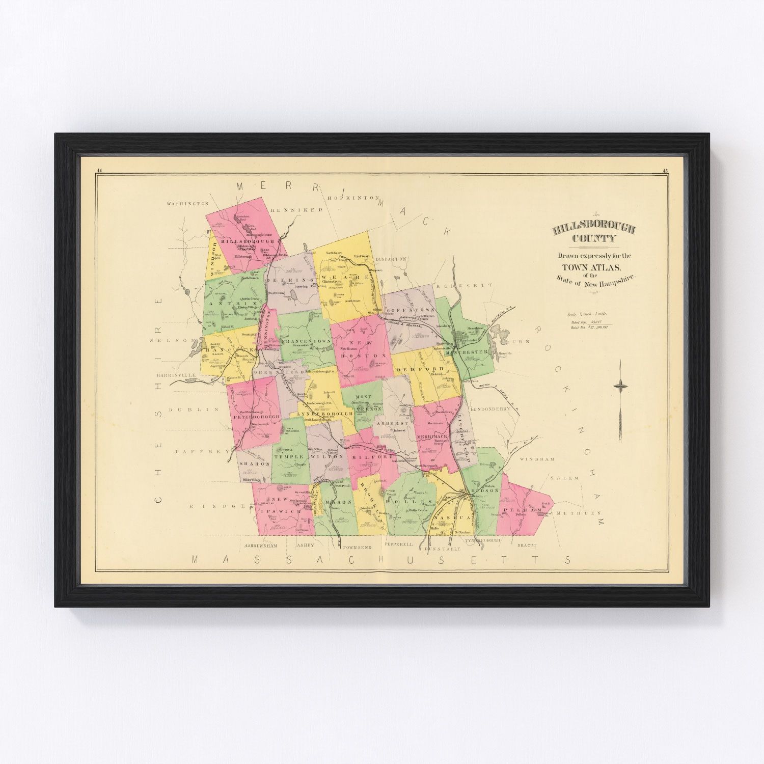Vintage Map of Hillsborough County, New Hampshire 1892
