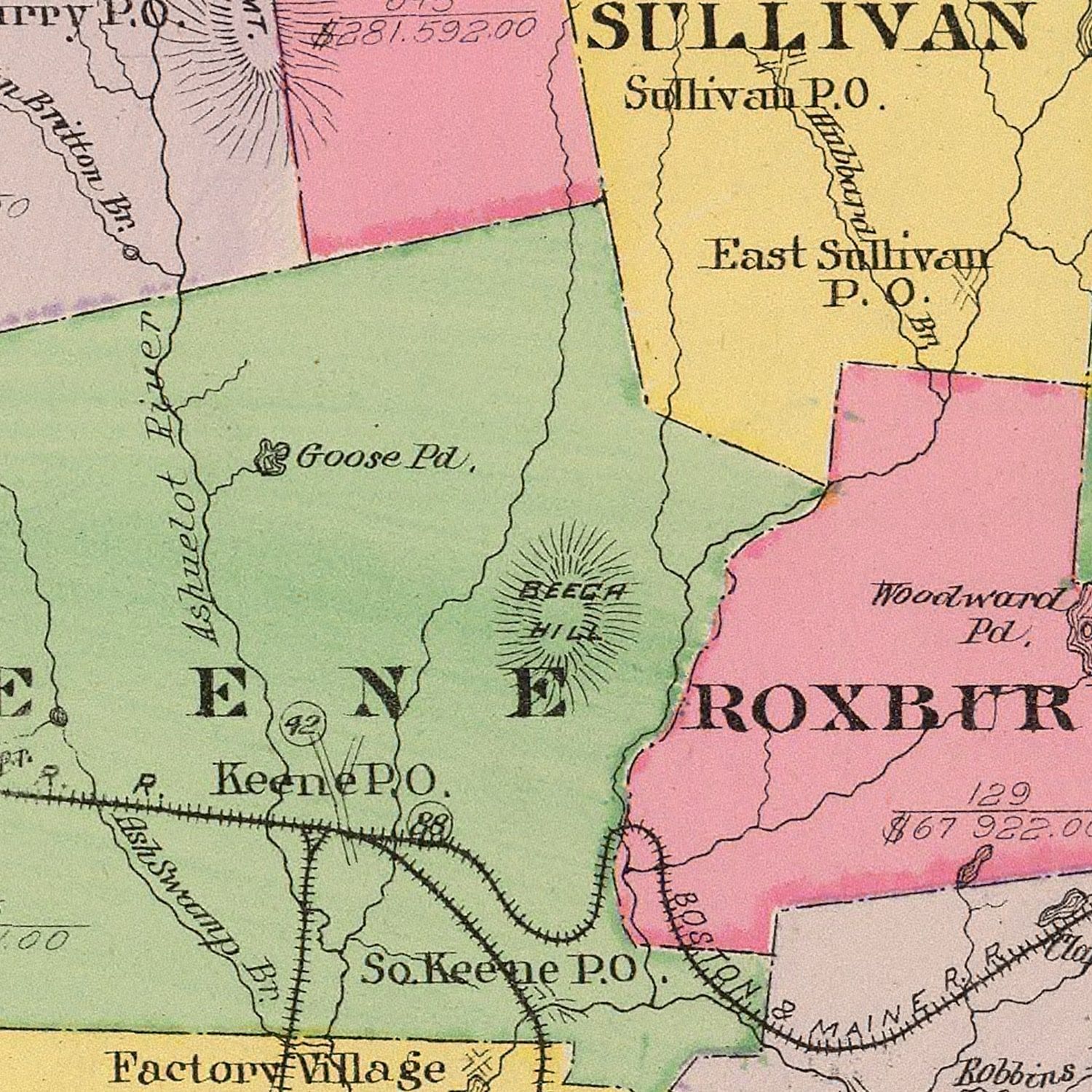 Vintage Map of Cheshire County, New Hampshire 1892
