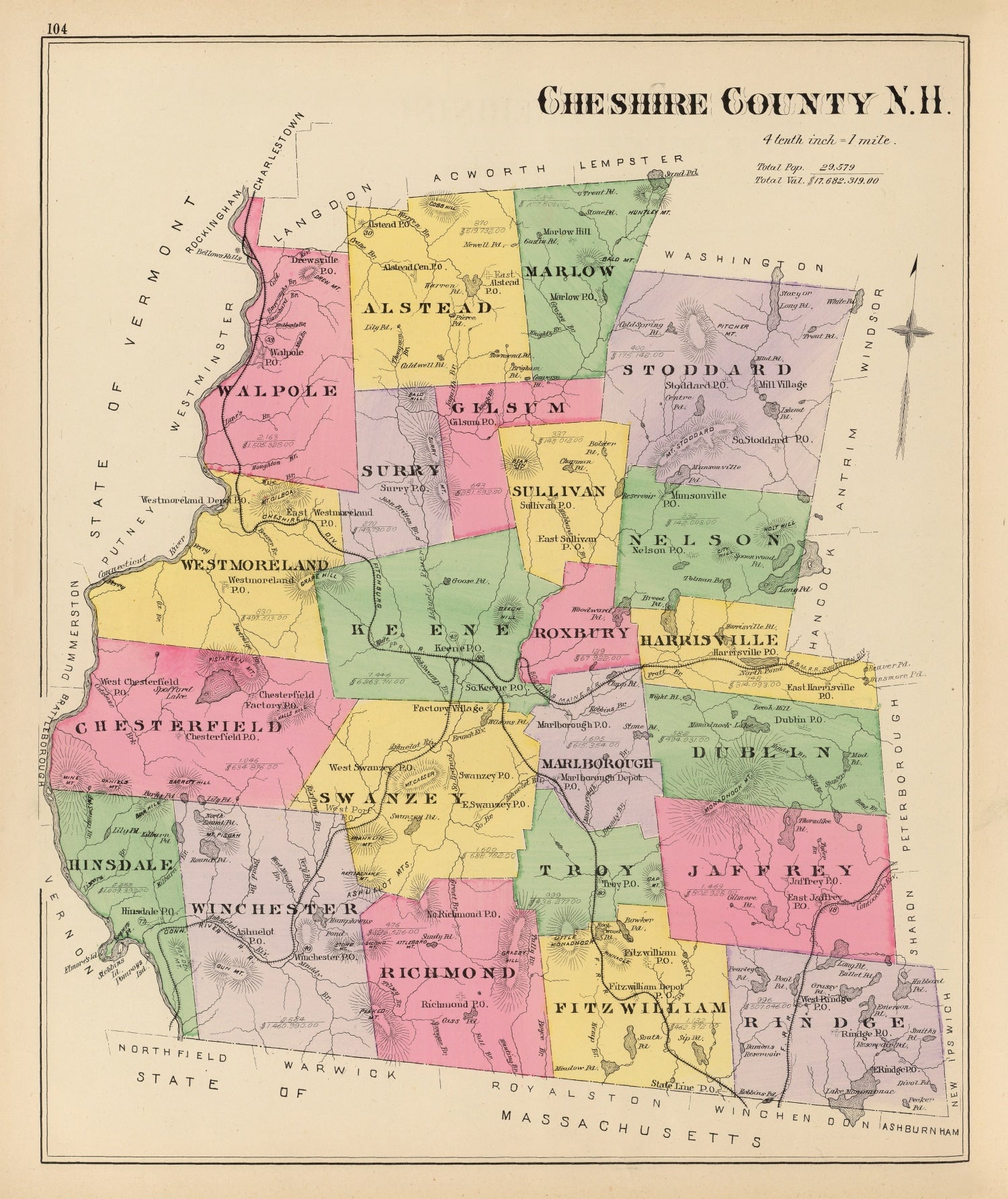 Vintage Map of Cheshire County, New Hampshire 1892