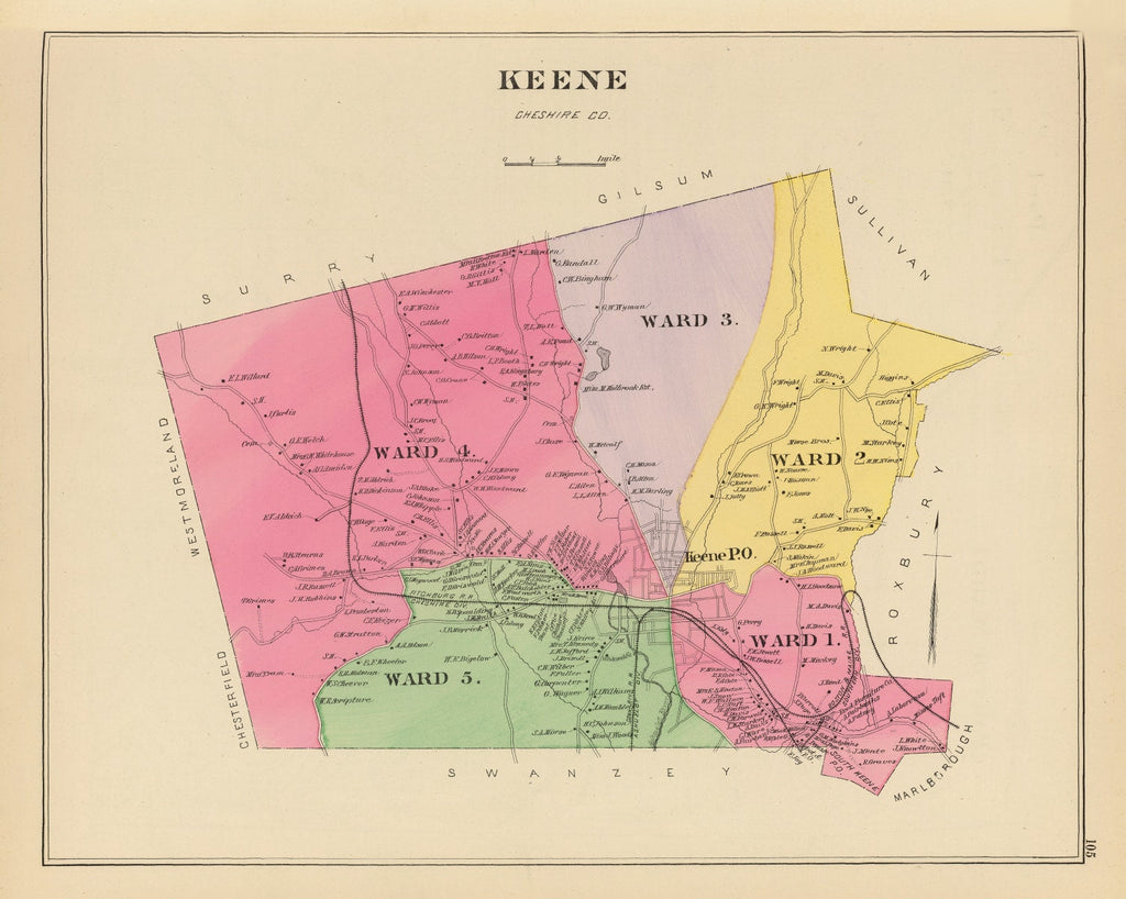 Vintage Map of Keene, New Hampshire 1892