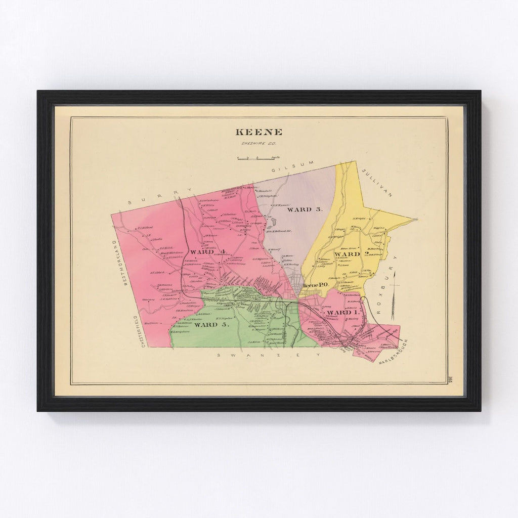 Vintage Map of Keene, New Hampshire 1892