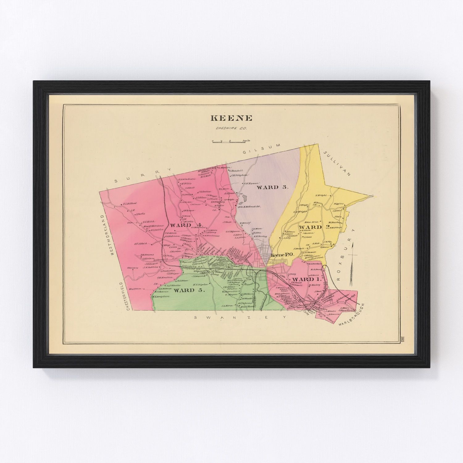 Vintage Map of Keene, New Hampshire 1892