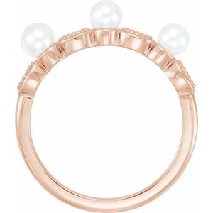 14K Rose Gold Cultured White Freshwater Pearl & .03 CTW Natural Diamond Stackable Ring