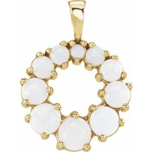 14K Yellow Gold Natural White Opal Halo-Style Pendant