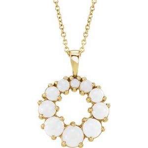 14K Yellow Gold Natural White Opal Halo-Style 16-18" Necklace