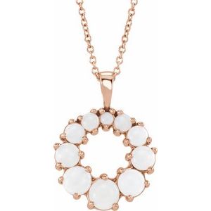 14K Rose Gold Natural White Opal Halo-Style 16-18" Necklace