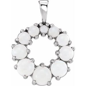 Platinum Natural White Opal Halo-Style Pendant