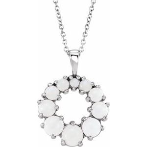 14K White Gold Natural White Opal Halo-Style 16-18" Necklace