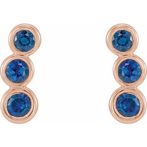 14K Rose Gold Lab-Grown Blue Sapphire Ear Climbers – image 2