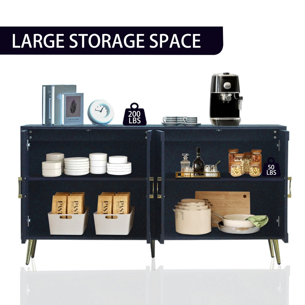 Modern Lacquered 4 Door Wooden Cabinet Sideboard Buffet Server Cabinet Storage Cabinet, for Living Room, Entryway, Hallway, Office, Kitchen and Dining Room, Navy Blue