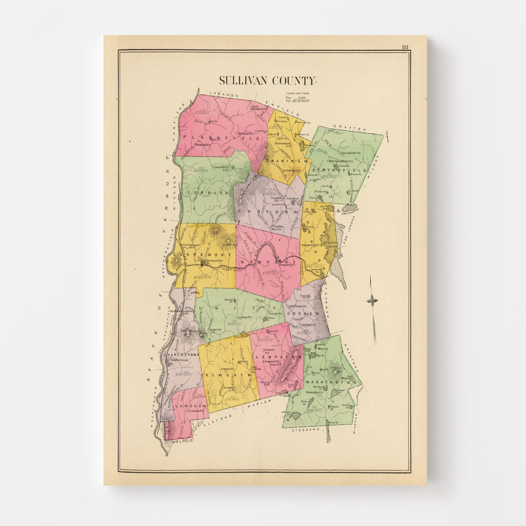 Vintage Map of Sullivan County, New Hampshire 1892