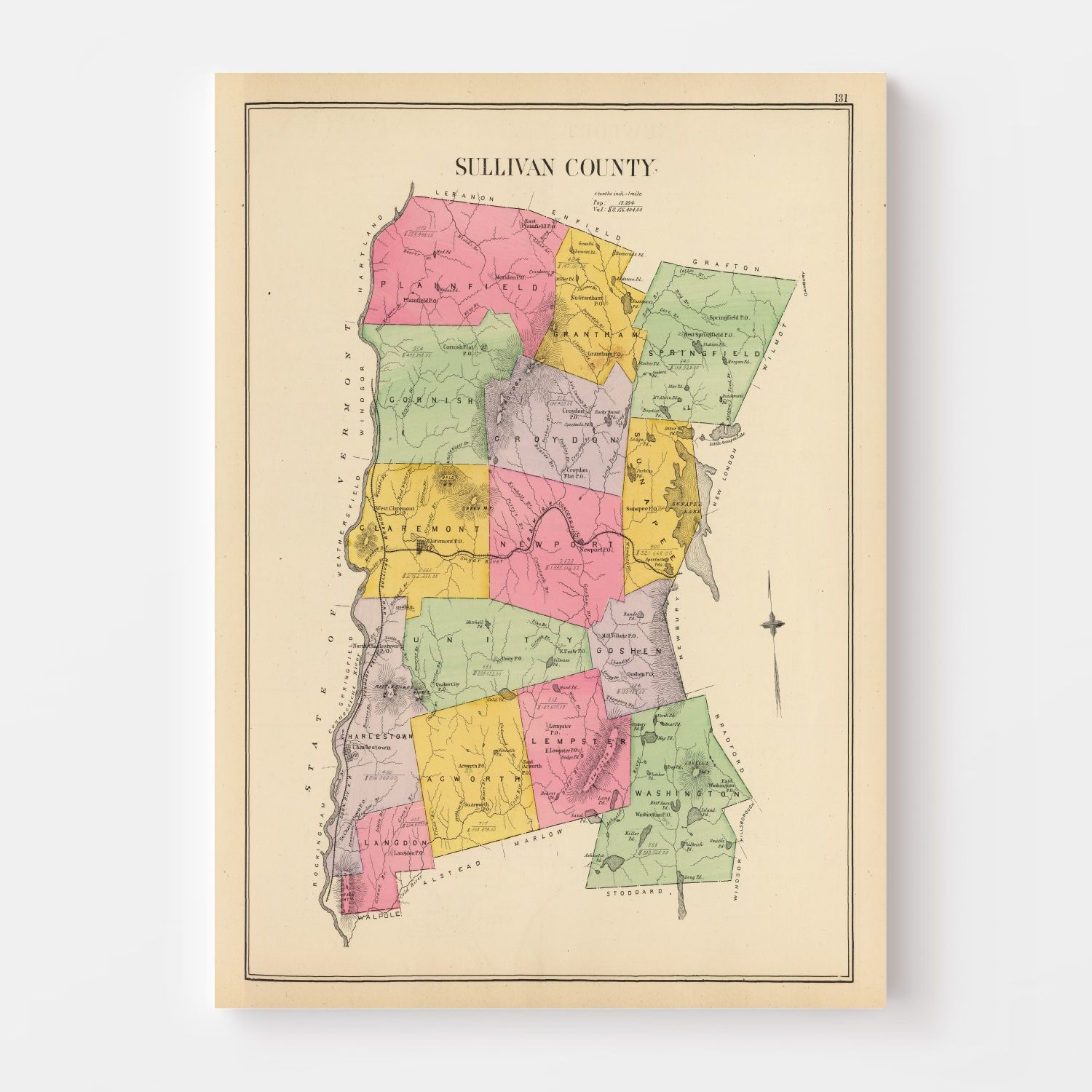 Vintage Map of Sullivan County, New Hampshire 1892