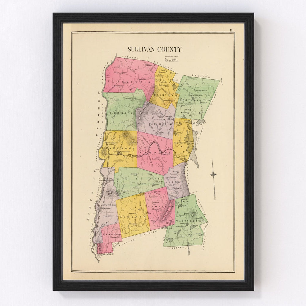 Vintage Map of Sullivan County, New Hampshire 1892