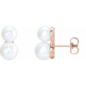 14K Rose Gold Cultured White Freshwater Pearl Ear Climbers