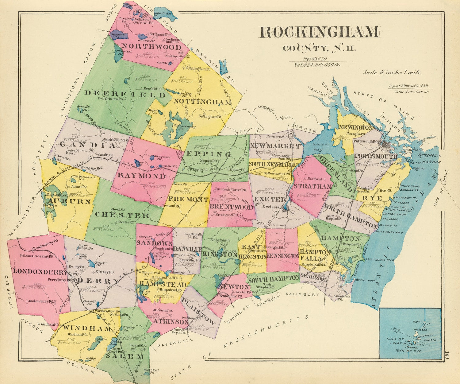 Vintage Map of Rockingham County, New Hampshire 1892