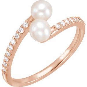 14K Rose Gold Cultured White Freshwater Pearl & 1/6 CTW Natural Diamond Bypass Ring