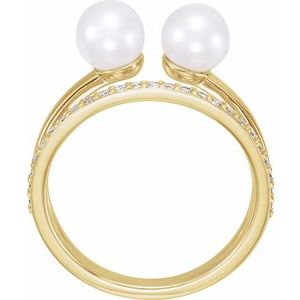 14K Yellow Gold Cultured White Freshwater Pearl & 1/4 CTW Natural Diamond Ring