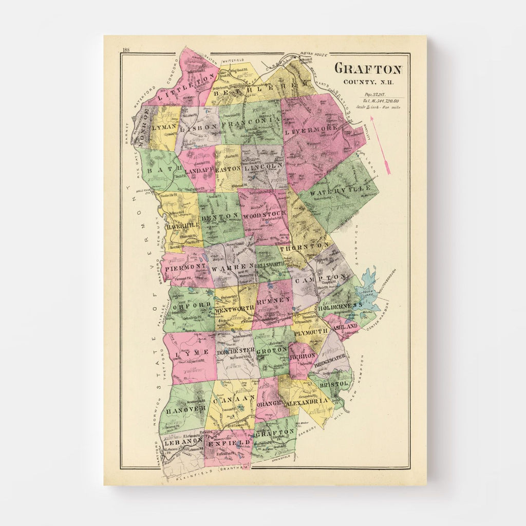 Vintage Map of Grafton County, New Hampshire 1892