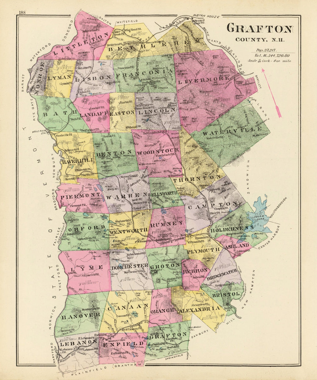 Vintage Map of Grafton County, New Hampshire 1892
