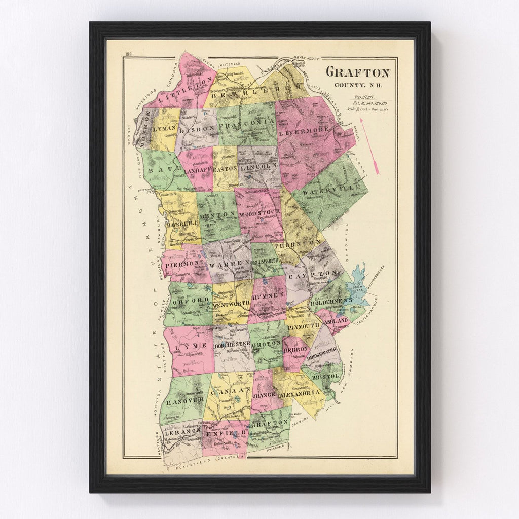 Vintage Map of Grafton County, New Hampshire 1892