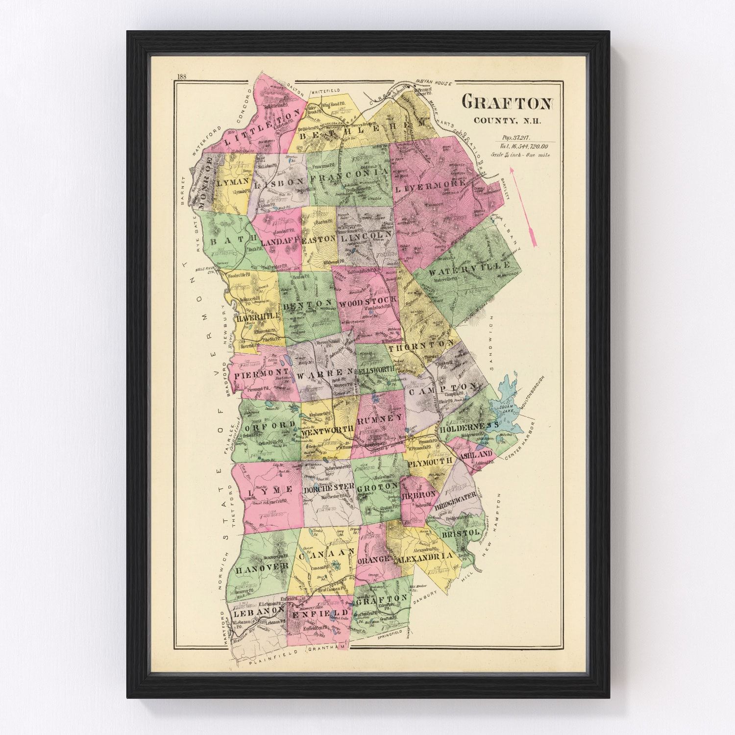 Vintage Map of Grafton County, New Hampshire 1892