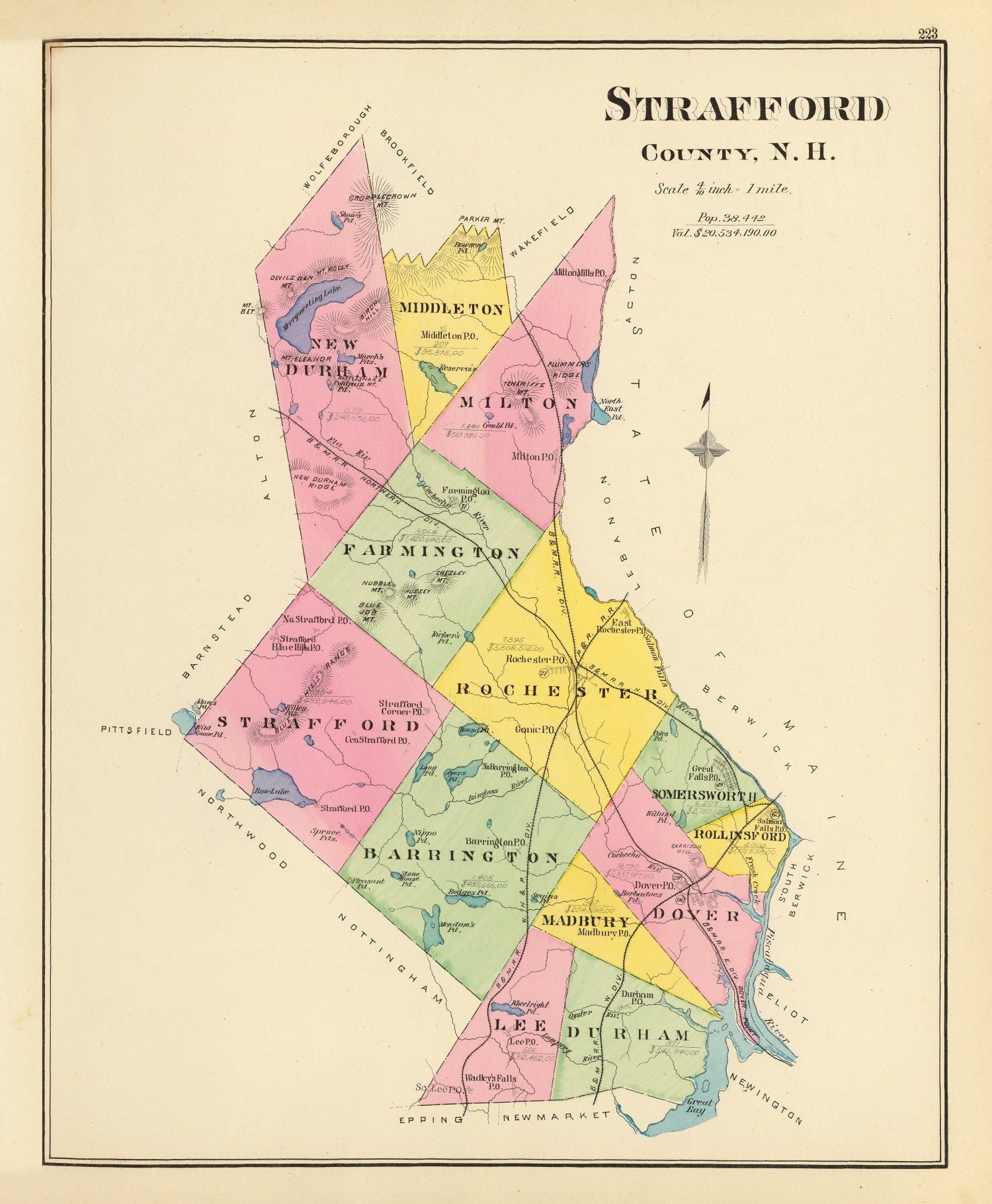 Vintage Map of Strafford County, New Hampshire 1892