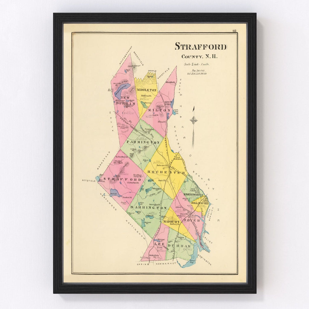 Vintage Map of Strafford County, New Hampshire 1892