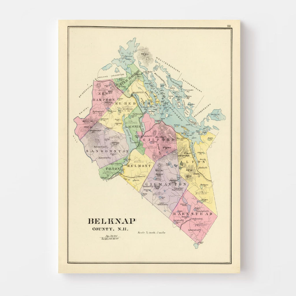 Vintage Map of Belknap County, New Hampshire 1892