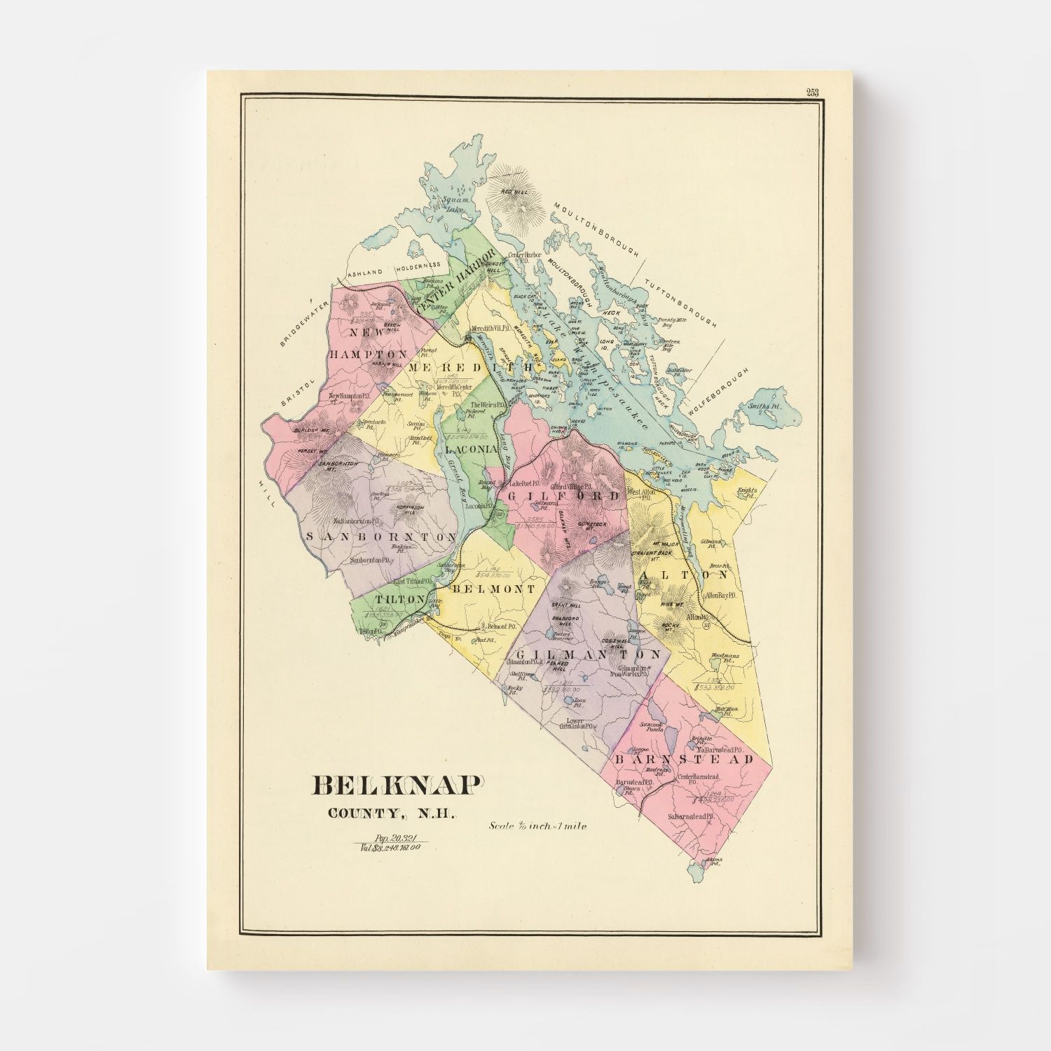 Vintage Map of Belknap County, New Hampshire 1892
