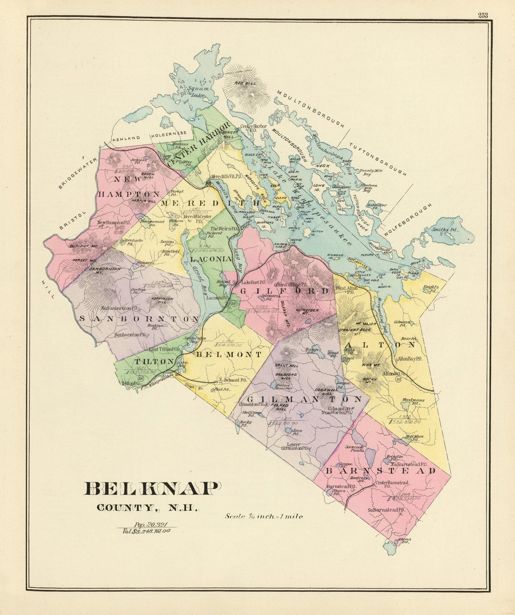 Vintage Map of Belknap County, New Hampshire 1892