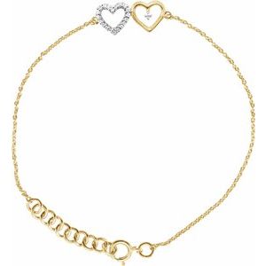 10K Yellow Gold .07 CTW Natural Diamond Double Heart 6-7" Bracelet