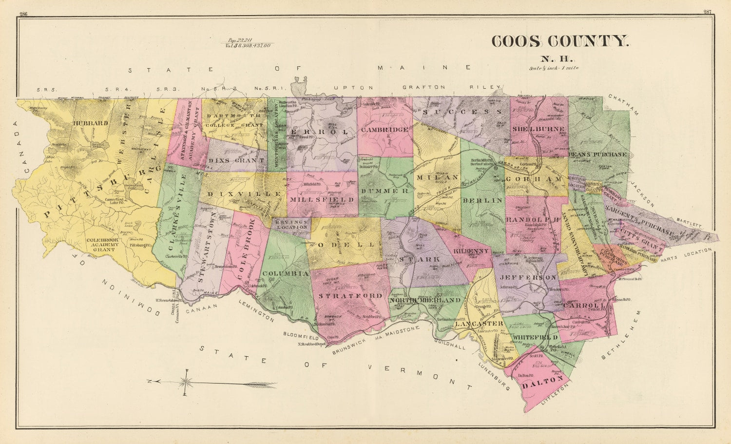 Vintage Map of Coos County, New Hampshire 1892