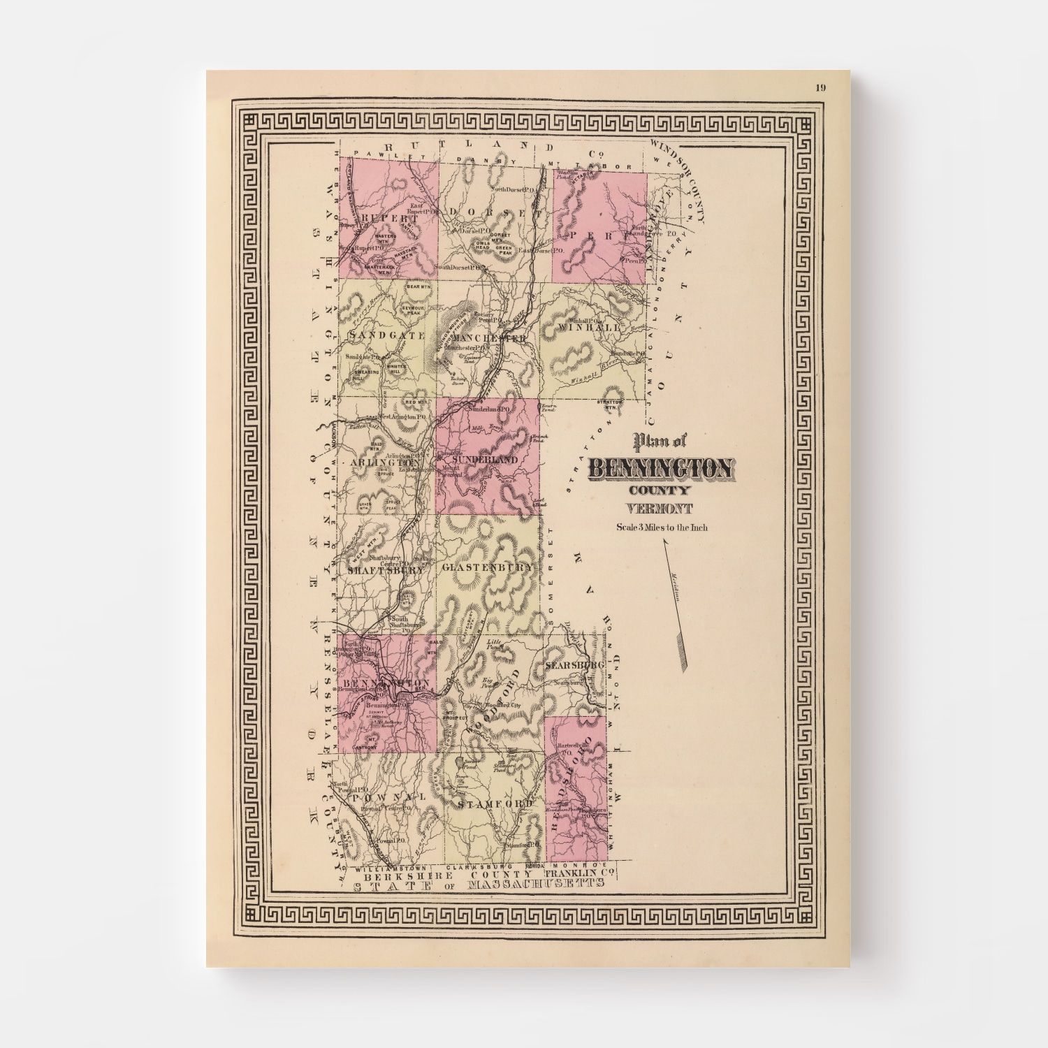 Vintage Map of Bennington County, Vermont 1876