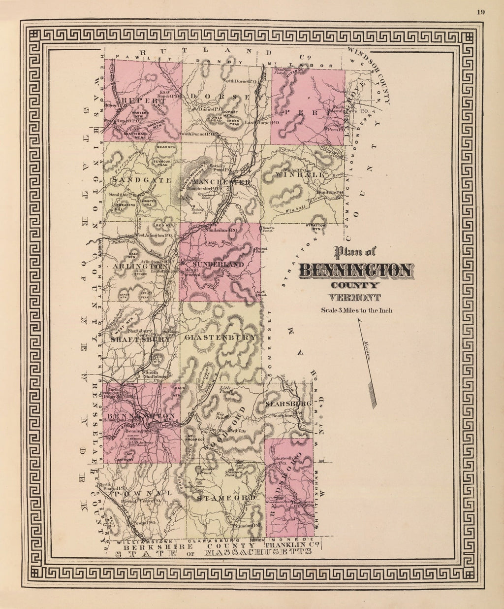 Vintage Map of Bennington County, Vermont 1876