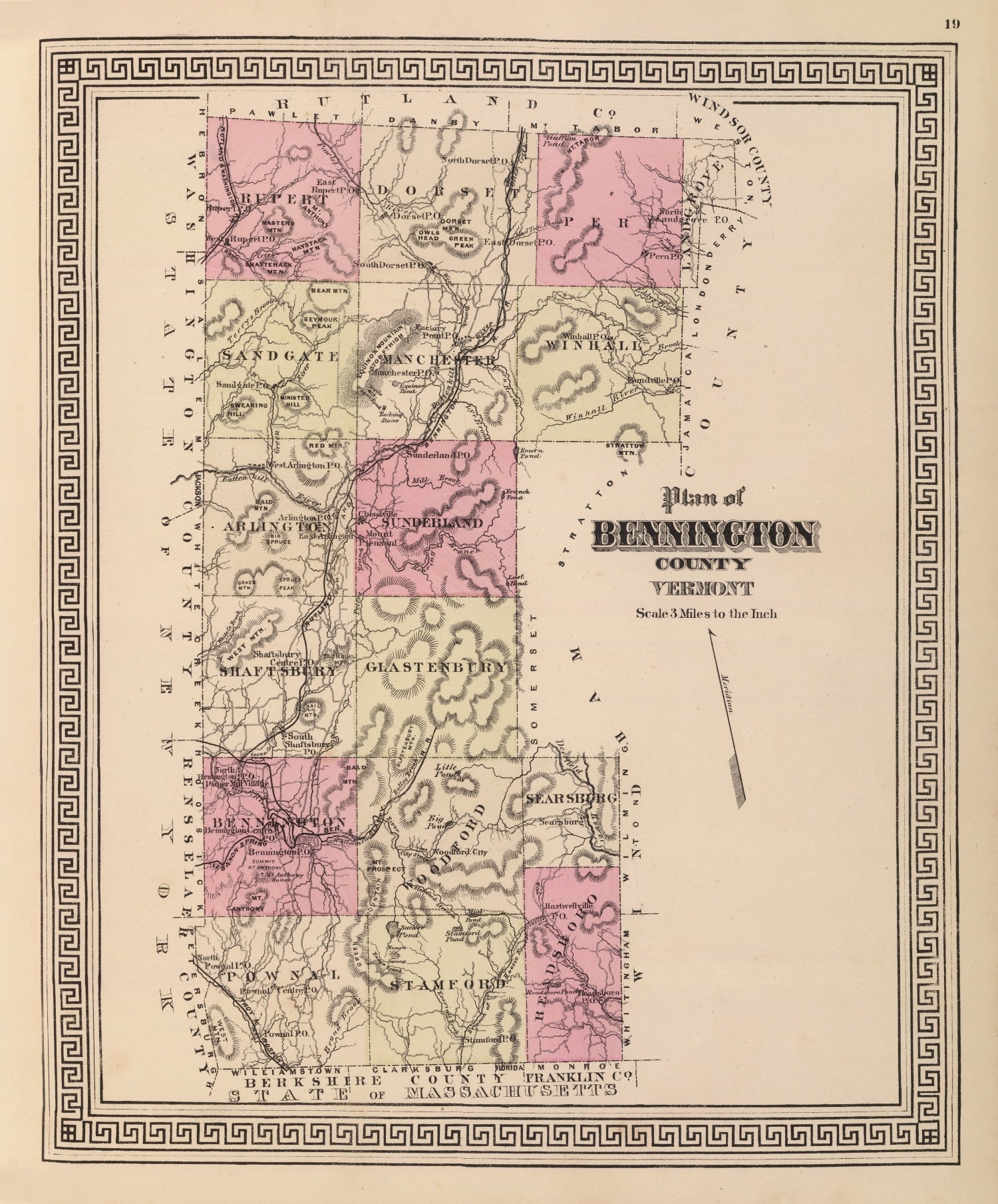 Vintage Map of Bennington County, Vermont 1876